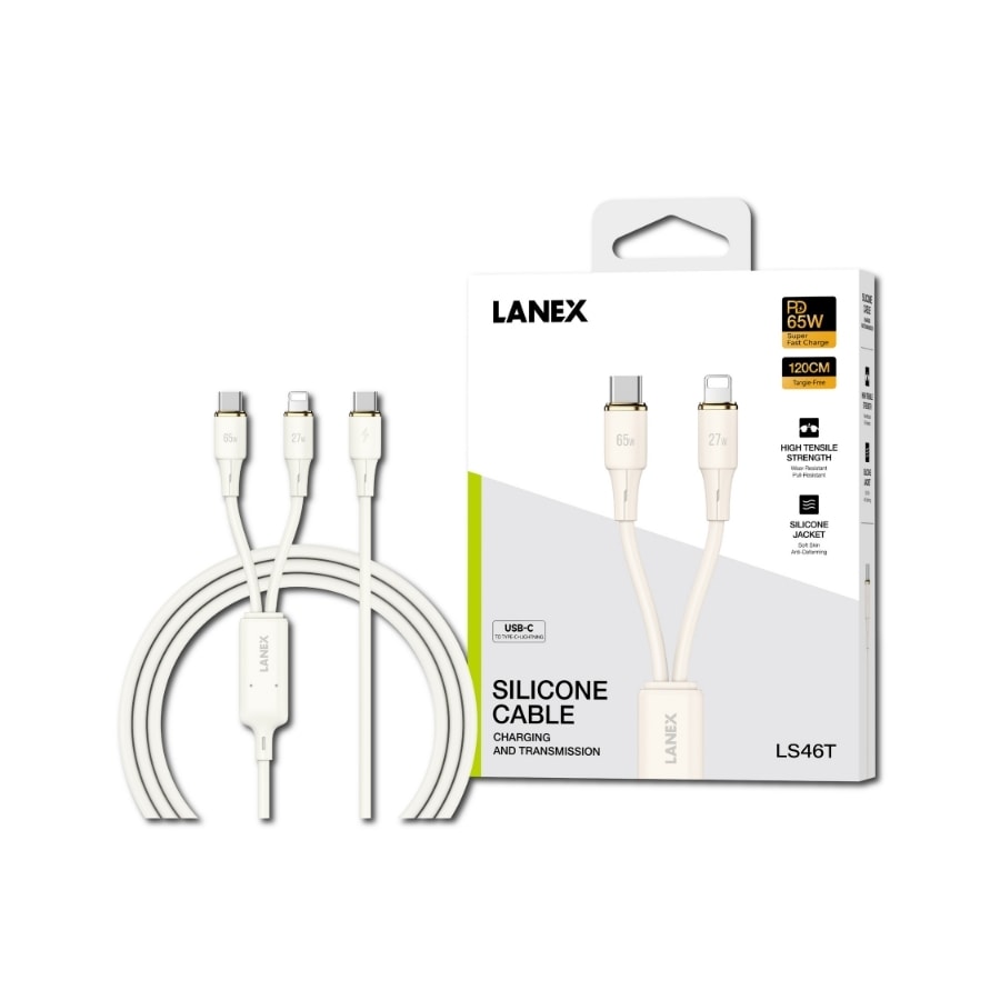 Dây sạc nhanh PD65W 2 in 1 LANEX LS46T (Type-C + Lightning)